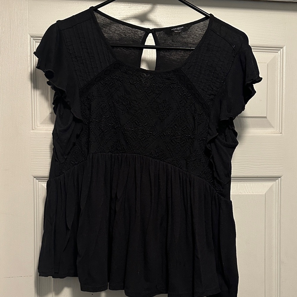 Lucky Brand Black Ruffle Sleeve Blouse